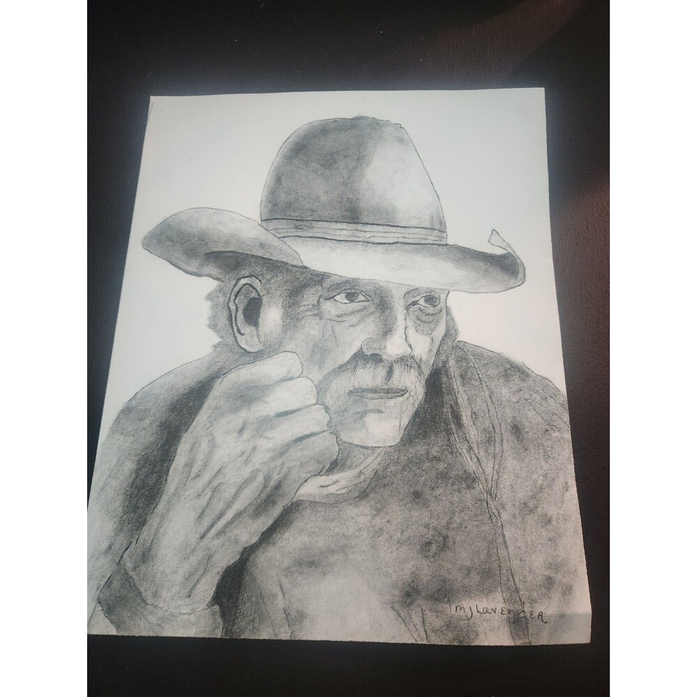 Mj Lavender Charcoal Drawing Cowboy Oldtime
